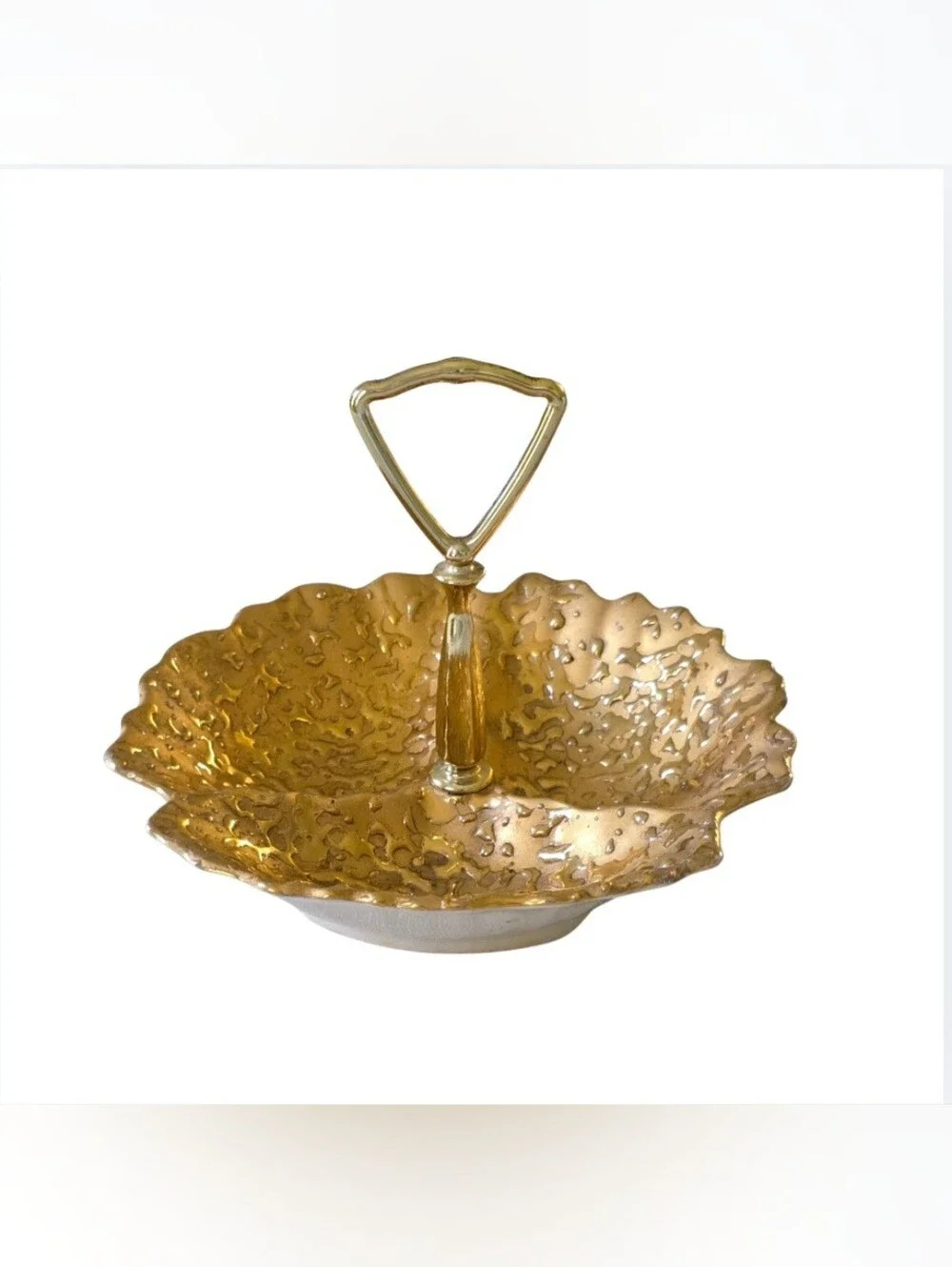 Vintage 22K Hand Decorated Weeping Bright Gold Sectioned Candy Trinket Dish Tray